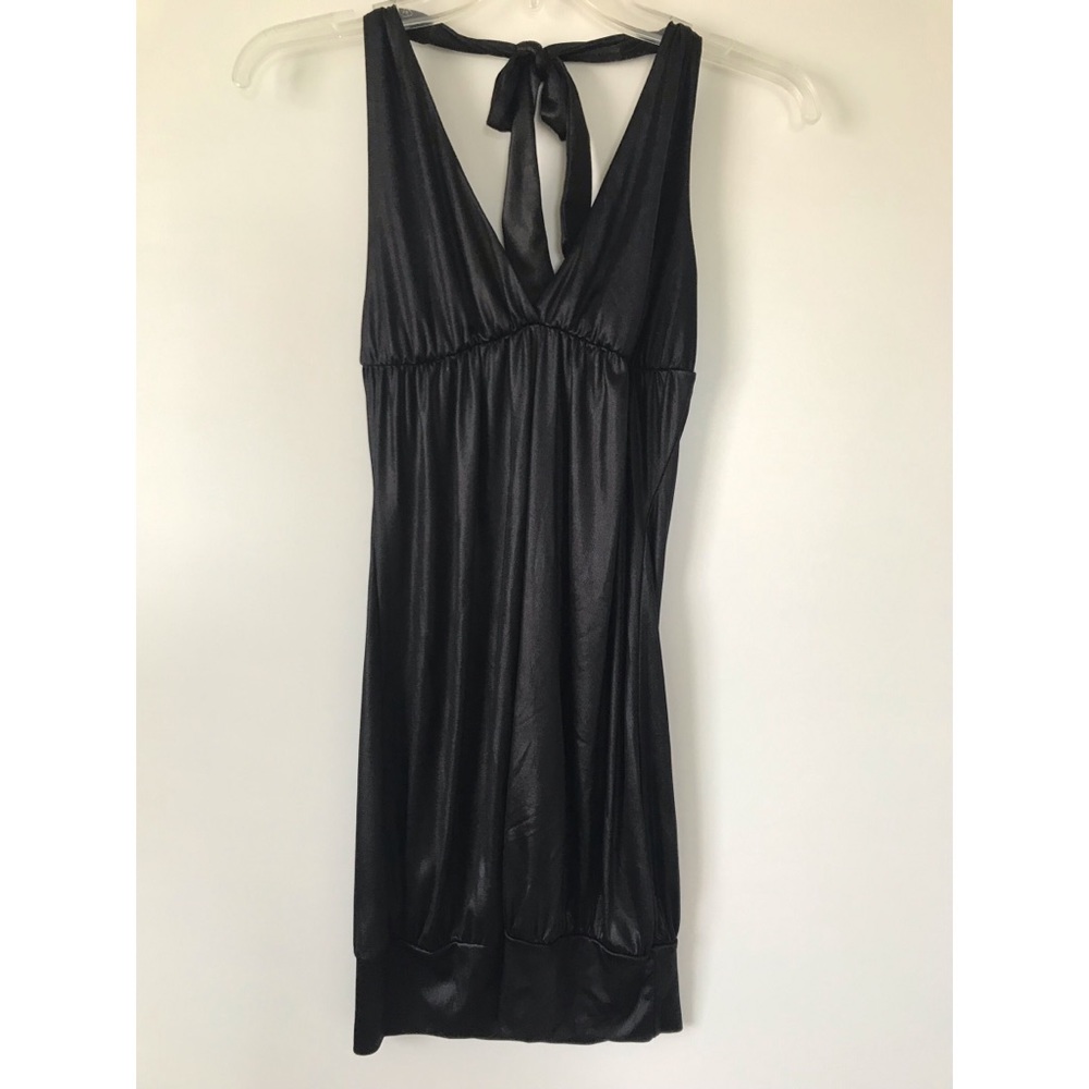 Little black dress LBD halter backless shiny mini